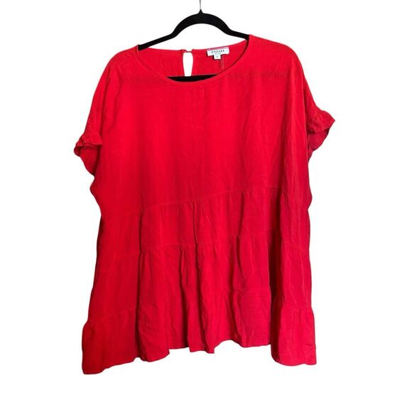 Andree by Unit Top Womens 1X Red Tiered Short Sleeve Blouse - Picture 1 of 9